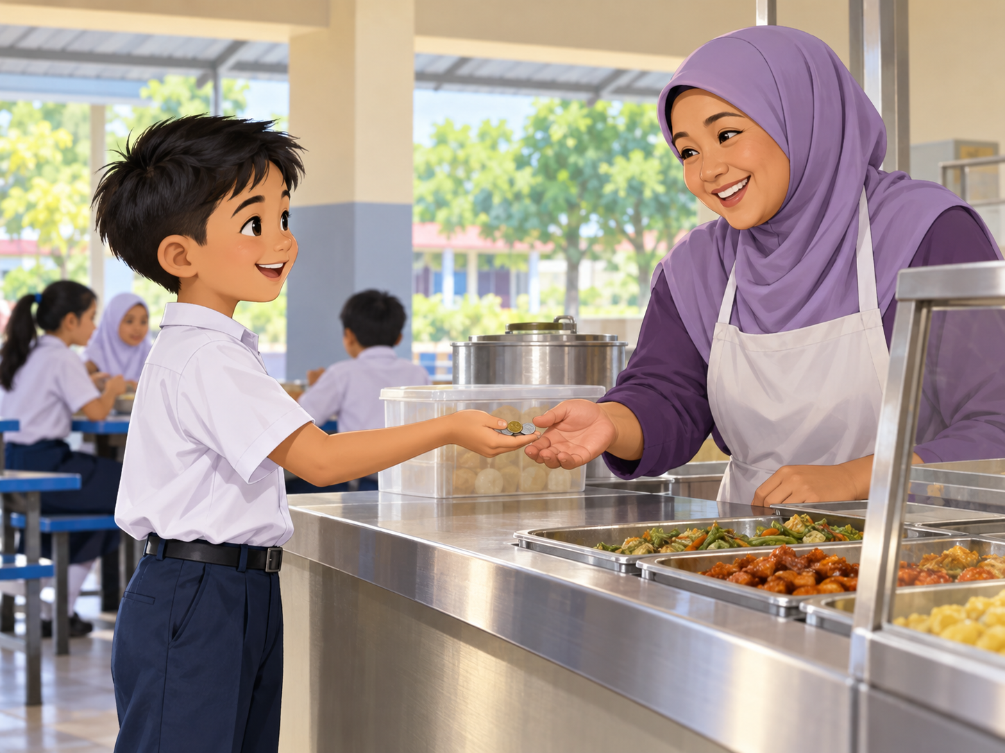 Murid memulangkan wang baki yang berlebihan di kantin