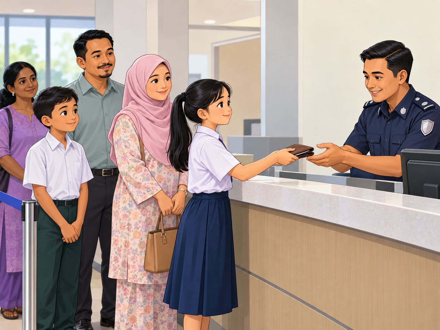 Murid menyerahkan dompet yang ditemui kepada pegawai