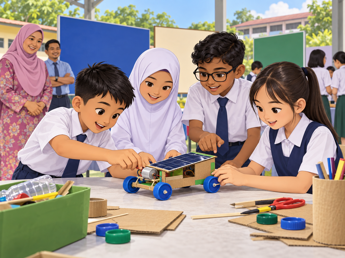 Murid mencipta kereta model kuasa solar daripada bahan kitar semula