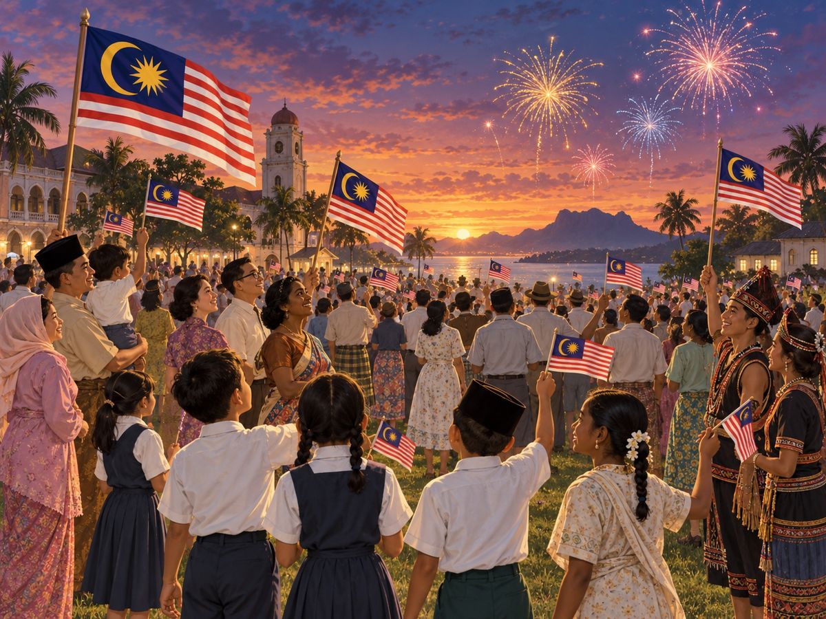 民众聚集在大草场庆祝马来西亚成立