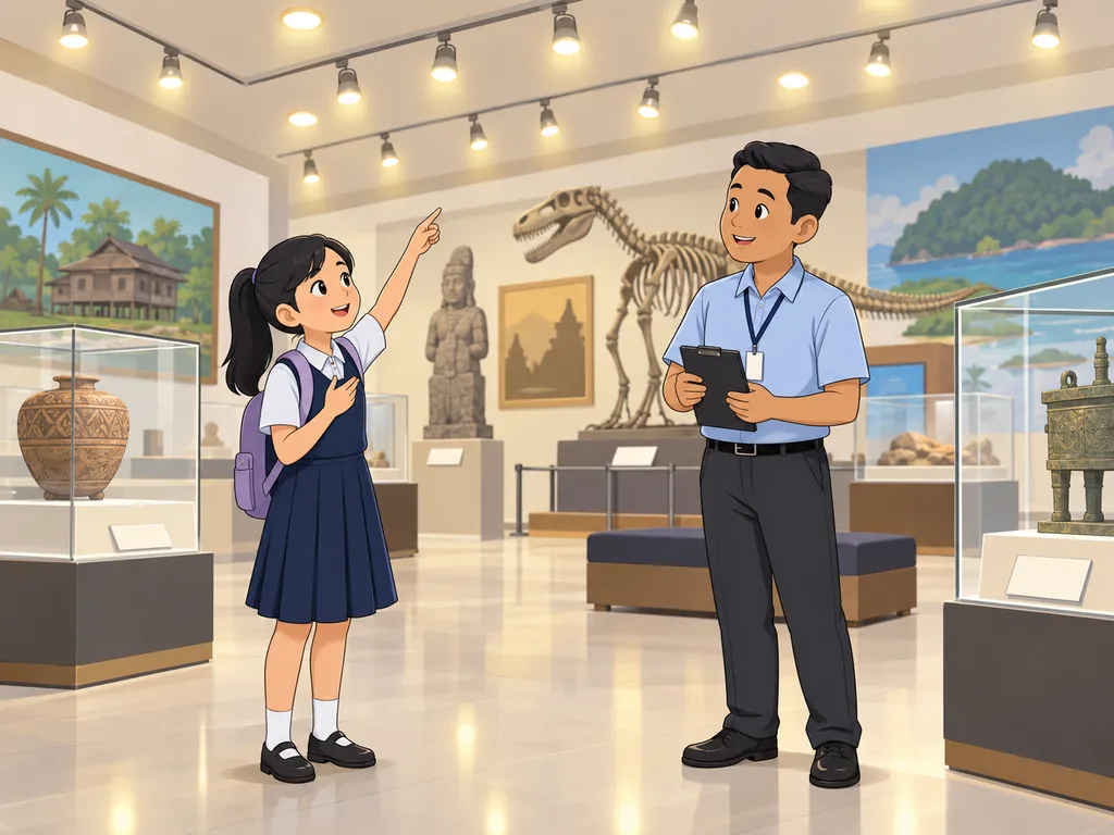 博物馆展厅无人却灯光全亮，玮恩向职员反映。